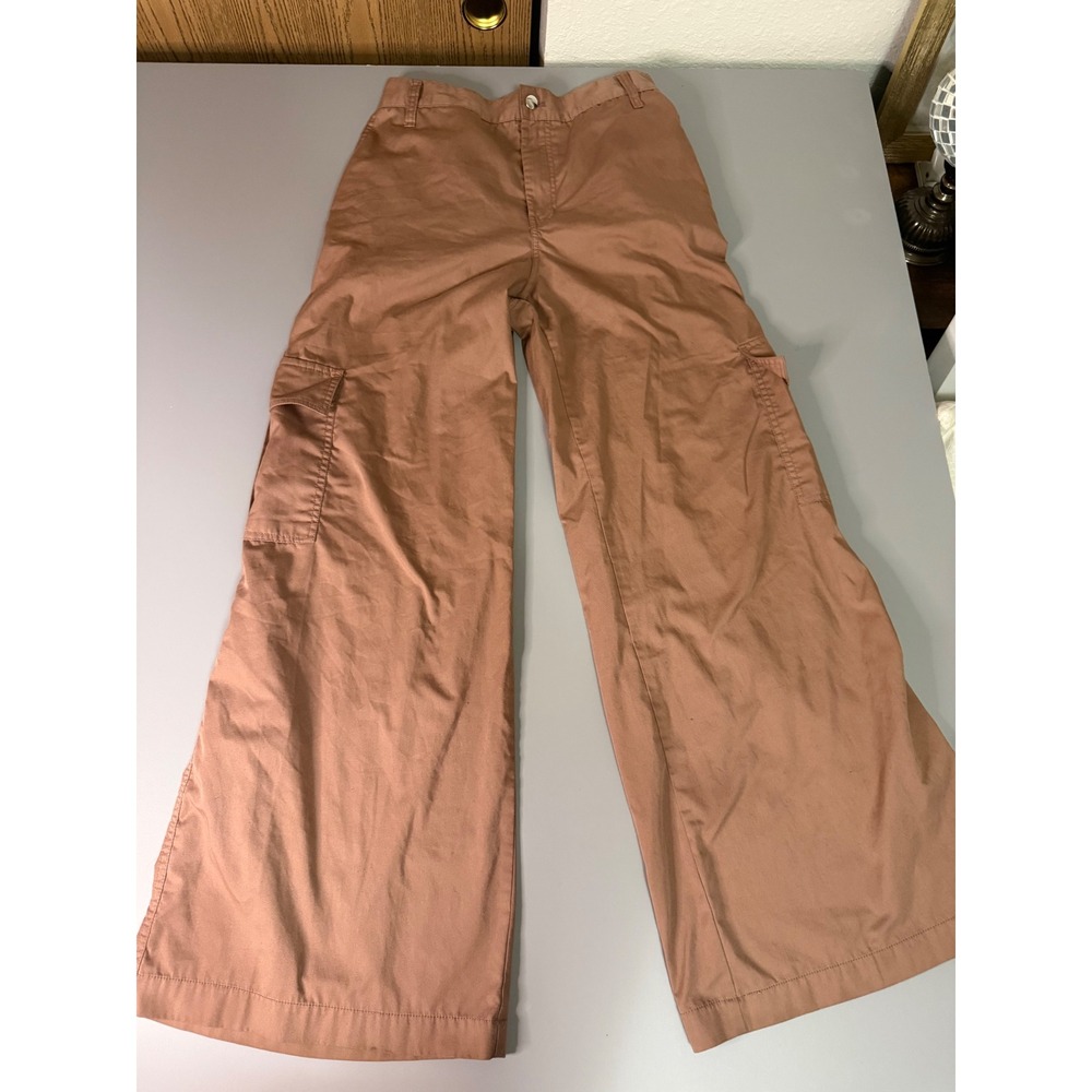 rue21 Womens Wide Leg Cargo Pants Mauve Brown High Rise Utility Trousers Size M